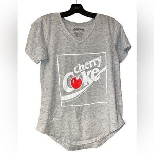 Coca Cola Cherry Coke Y2K‎ Graphic V Neck Tee Shirt Size Medium Gray